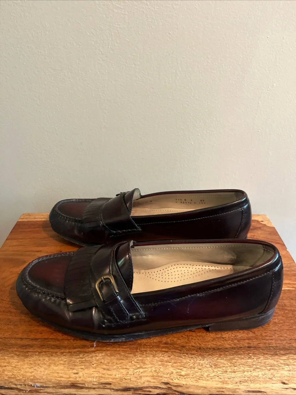 COLE HAAN BURGUNDY LEATHER KILTY BUCKLE LOAFERS SLIP ON SHOES MENS 11.5